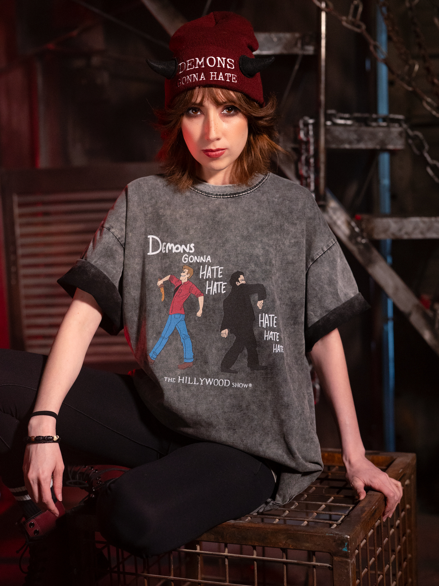 Demons Gonna Hate Acid Washed Oversized Tee – Shop Hillywood