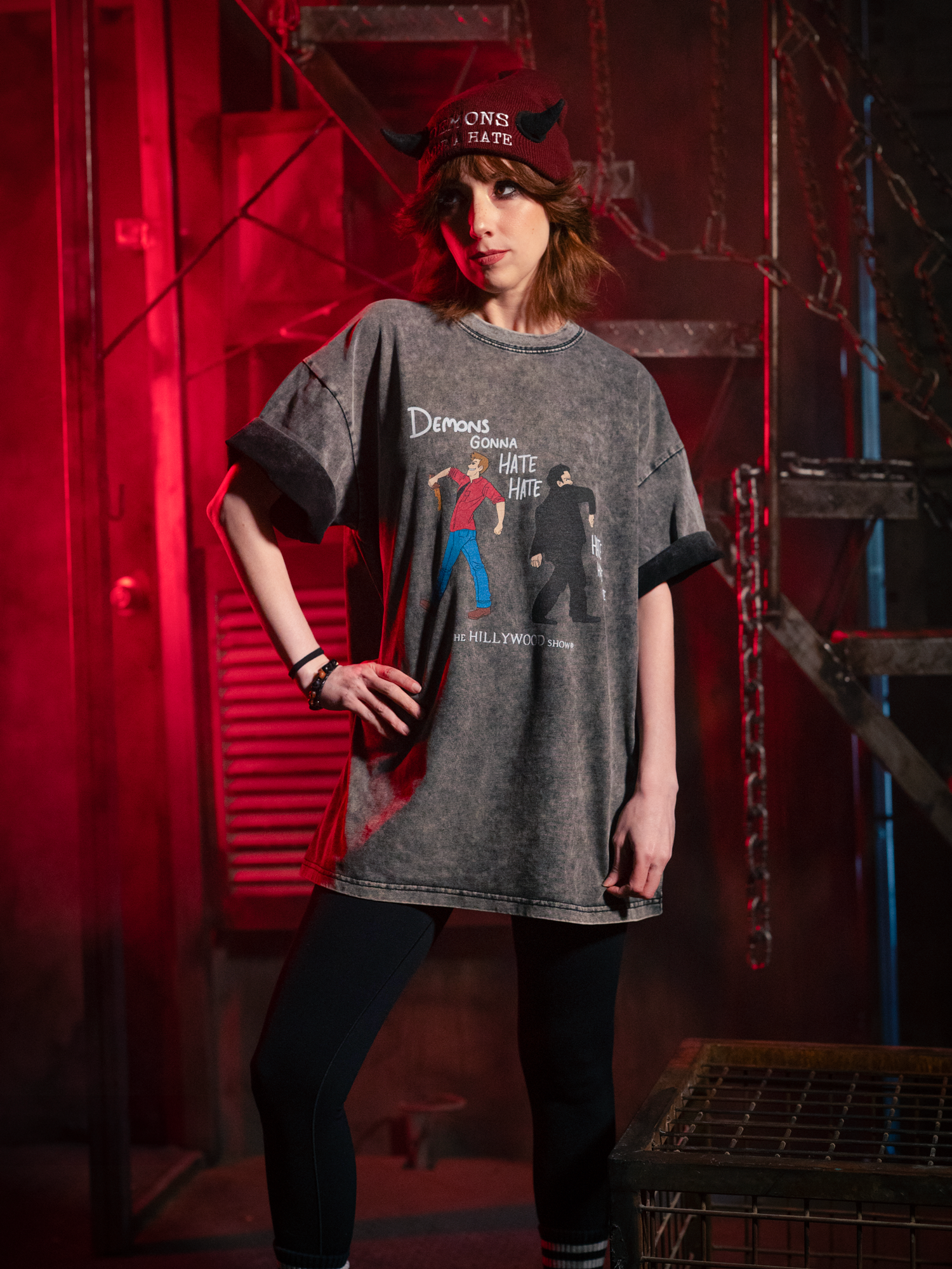 Demons Gonna Hate Acid Washed Oversized Tee