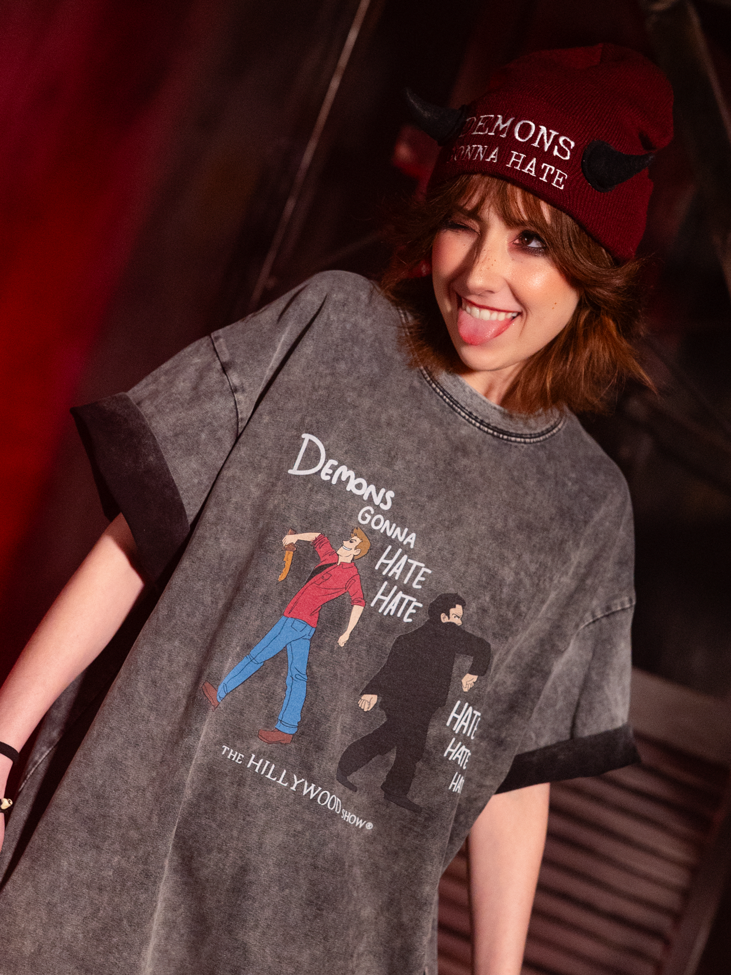 Demons Gonna Hate Acid Washed Oversized Tee